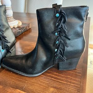 Crazy Train Zip-Up Boots W/Turquoise and Fringe